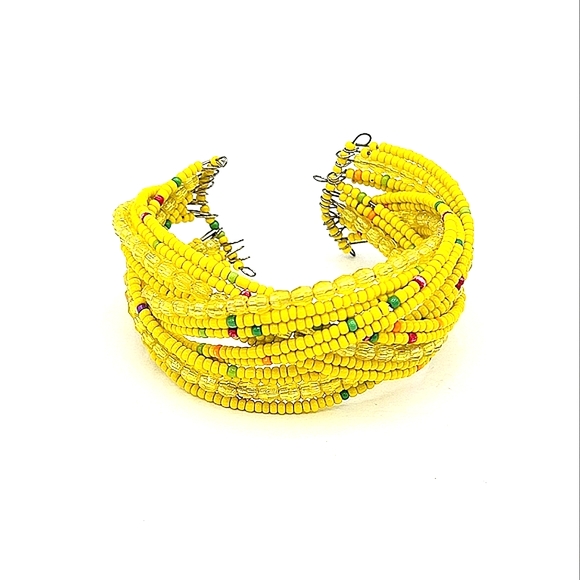 Vintage Jewelry - Wire Wrap Seed Bead Woven Braided Wide Cuff Bracelet Vintage